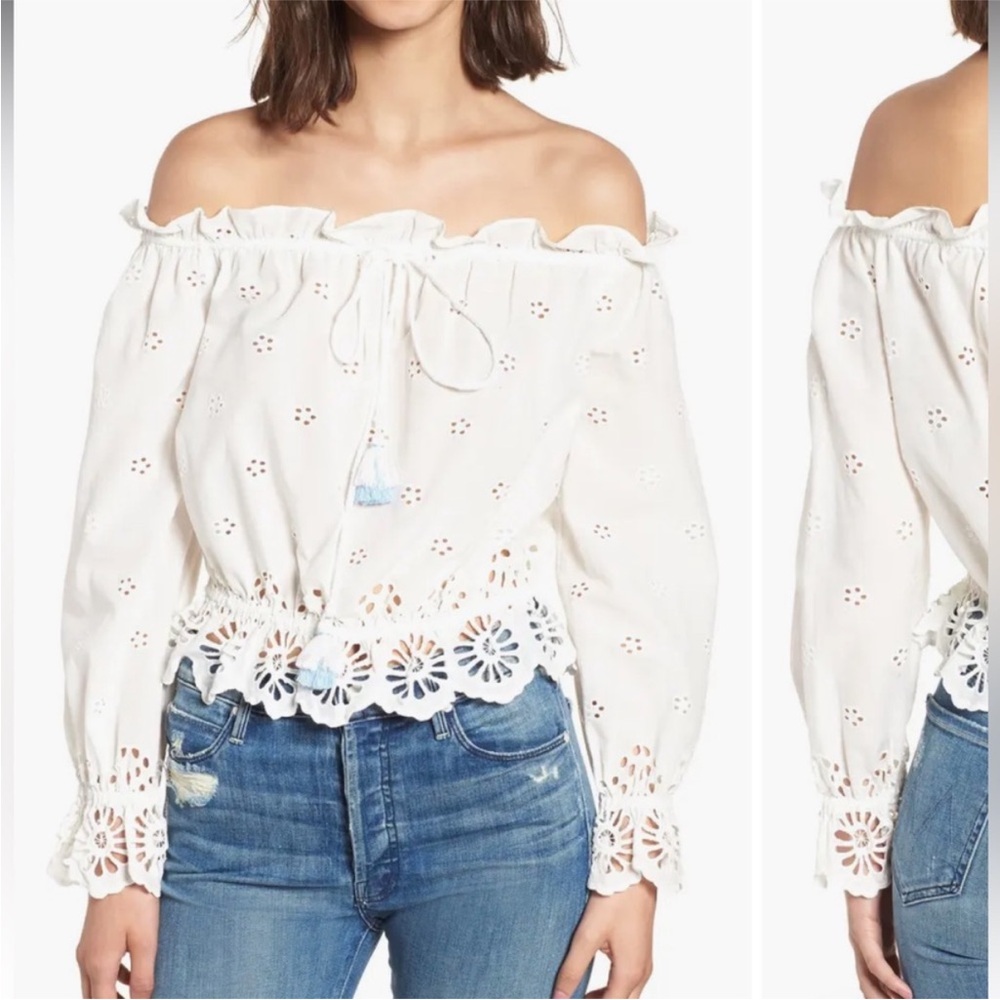 🩵🤍Rebecca Minkoff Off the Shoulder White Eyelet Top anthea🩵🤍